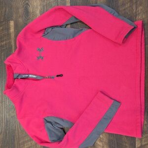 Under Armour Pink and Gray Quarter-Zip Fleece Pullover